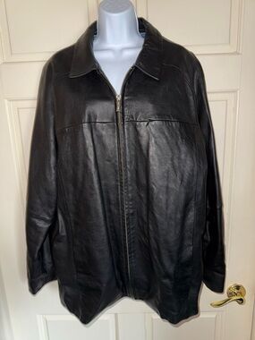 Wilsons Leather Men's Black Bomber-Style Zip Jacket retro size large